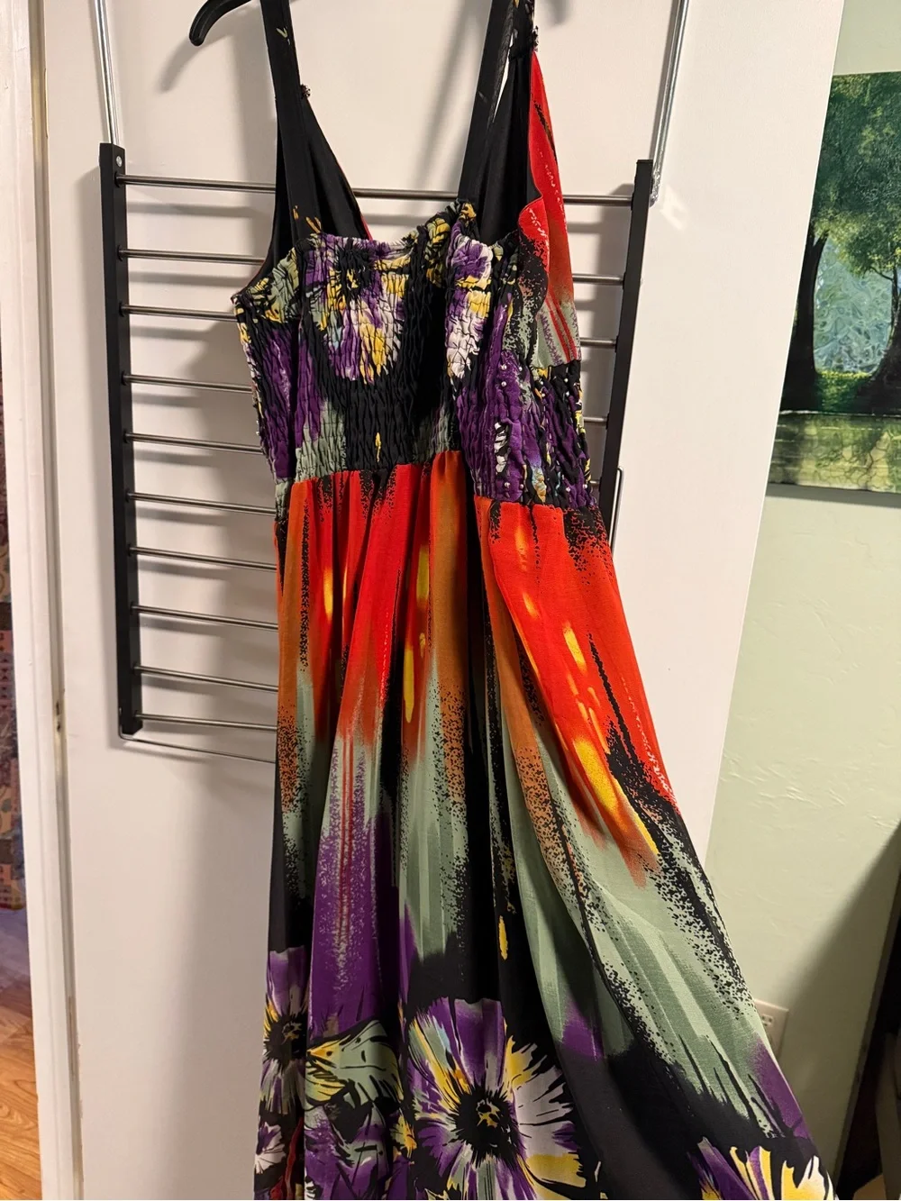 Floral V-Neck Maxi Dress in Orange, Purple and Green